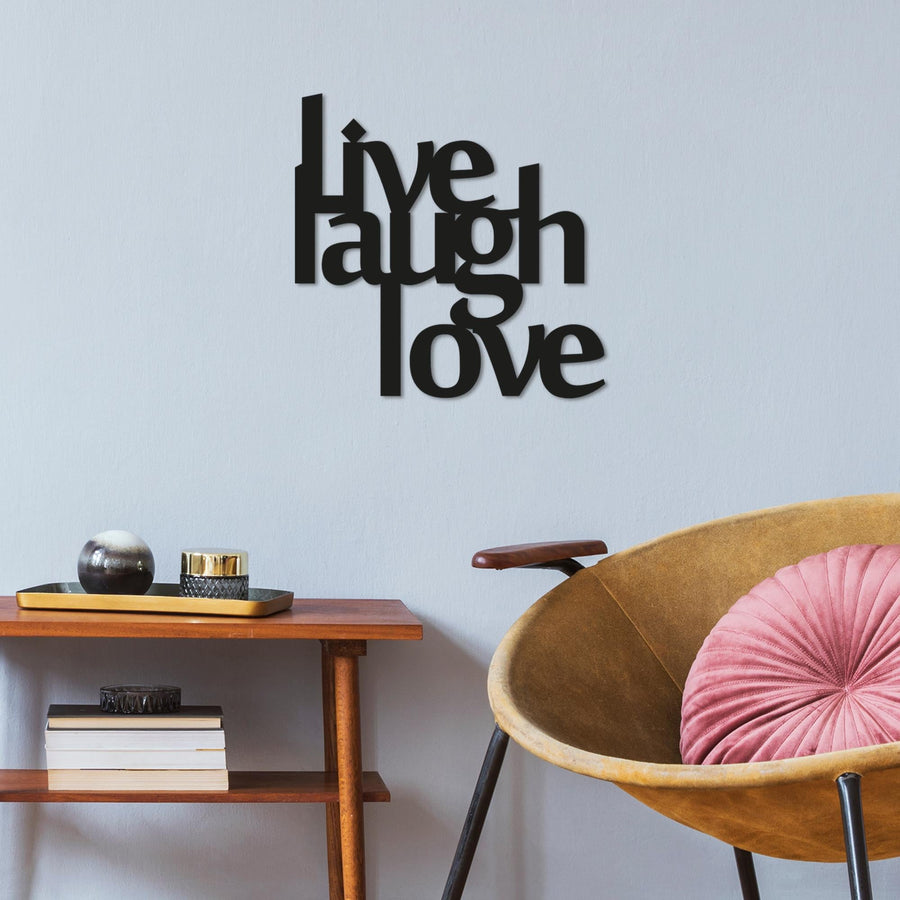 Live Laugh Love Metal Duvar Panosu - Siyah
