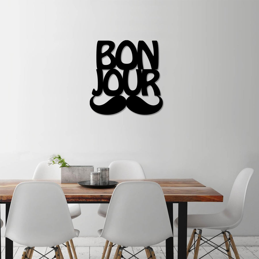 Bonjour Yazili Metal Duvar Panosu - Siyah