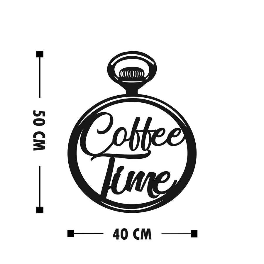 Coffee Time Yazili Metal Duvar Panosu - Siyah