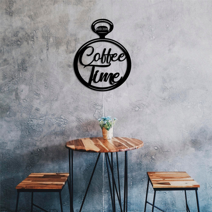 Coffee Time Yazili Metal Duvar Panosu - Siyah