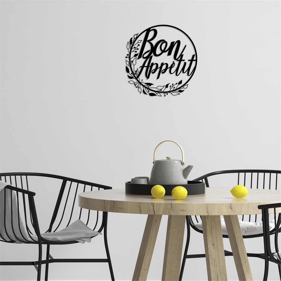 Bon Appetit Yazili Çelenk Metal Duvar Panosu - Siyah