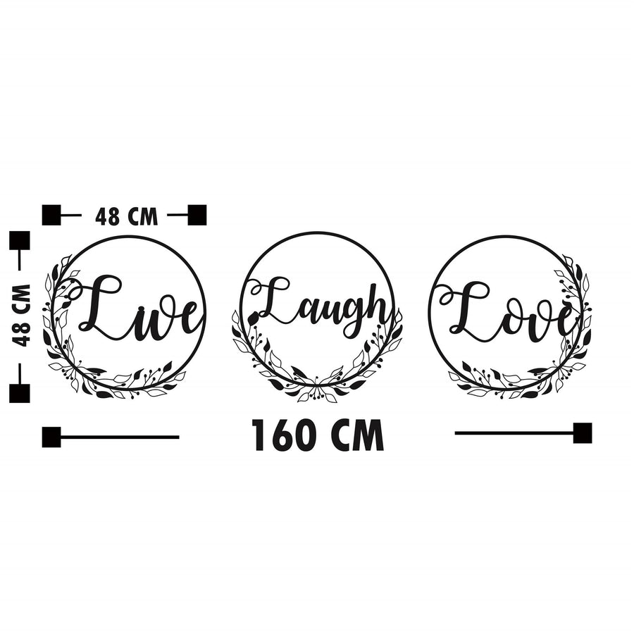 Live Laugh Love Üclü Çelenk Metal Duvar Panosu - Siyah