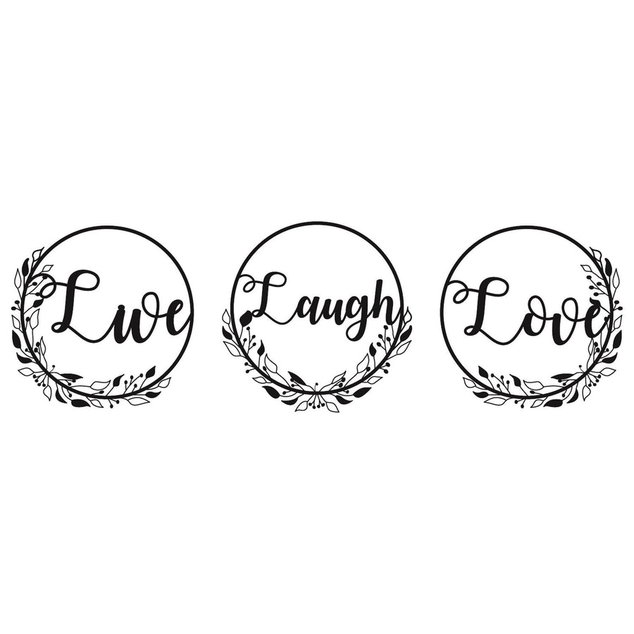 Live Laugh Love Üclü Çelenk Metal Duvar Panosu - Siyah