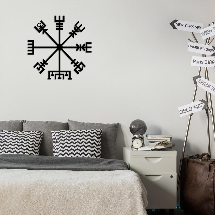 Vegvisir Viking Metal Duvar Panosu - Siyah