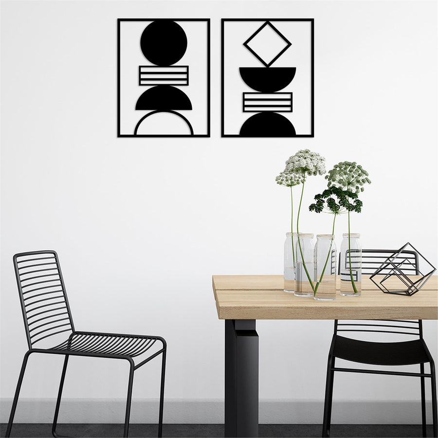 Geometrik Soyut Metal Duvar Panosu - Siyah