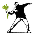 Banksy Cicek Atan Adam Metal Pano Yesil - Siyah