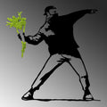 Banksy Cicek Atan Adam Metal Pano Yesil - Siyah