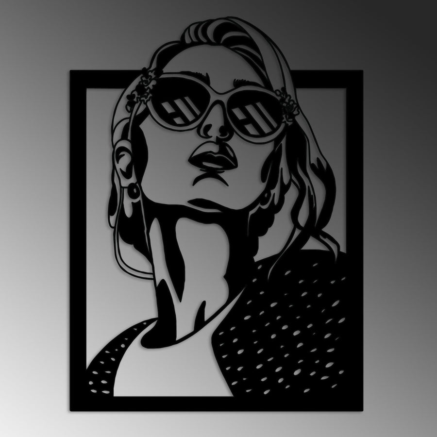 Gozluklu Kadın Pop Art Metal Duvar Panosu - Siyah