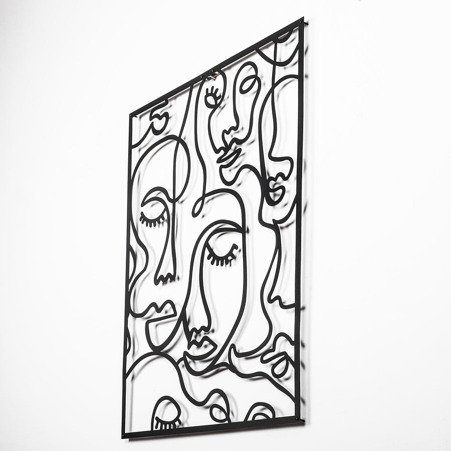 Cok Yuzlu Kadin Line Art Metal Duvar Panosu - Siyah