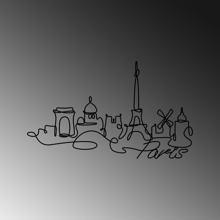 Paris Skyline Tel Metal Duvar Panosu - Siyah