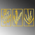 Botanik Dal Metal Duvar Panosu 3'lü Set - Altin