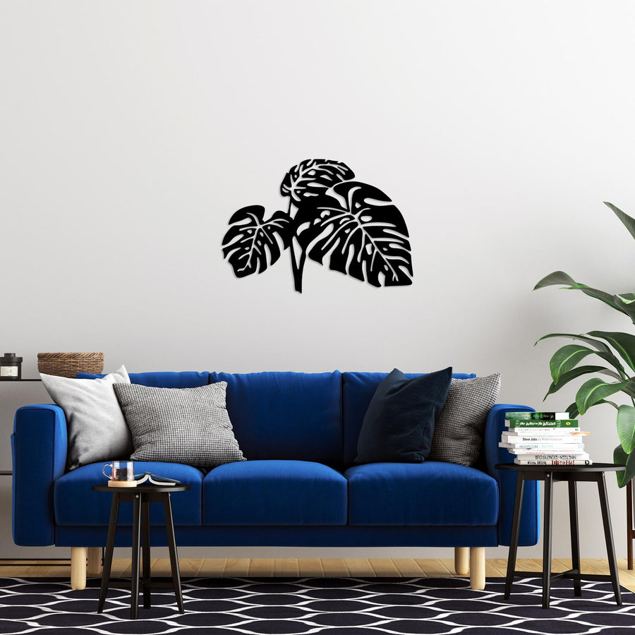 Monstera Yaprak Modern Metal Duvar Panosu - Siyah