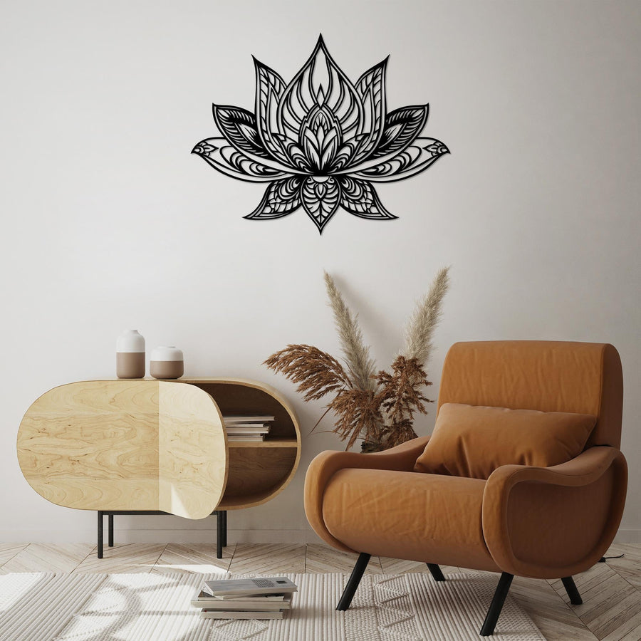 Lotus Mandala Metal Duvar Panosu - Siyah