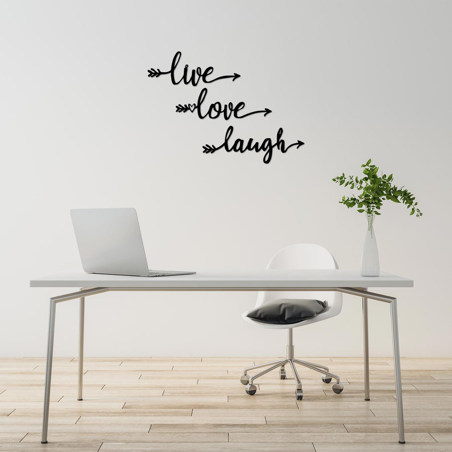 Live Love Laugh Yazılı Metal Duvar Panosu - Siyah