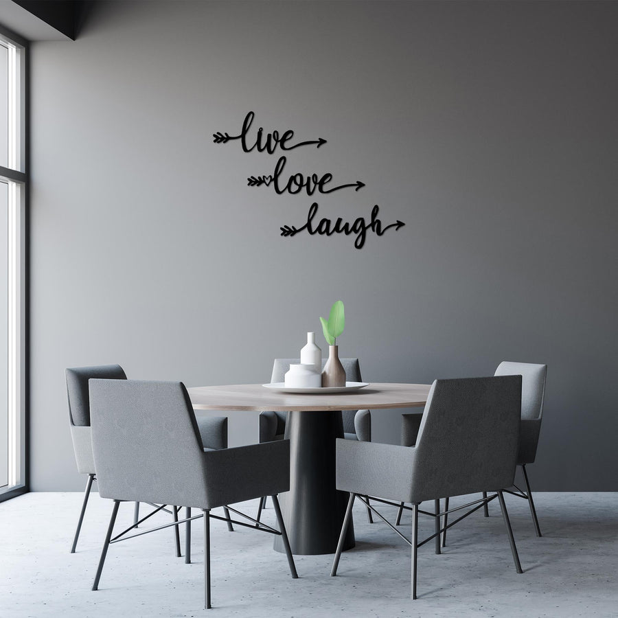 Live Love Laugh Yazılı Metal Duvar Panosu - Siyah