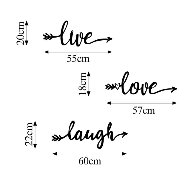 Live Love Laugh Yazılı Metal Duvar Panosu - Siyah