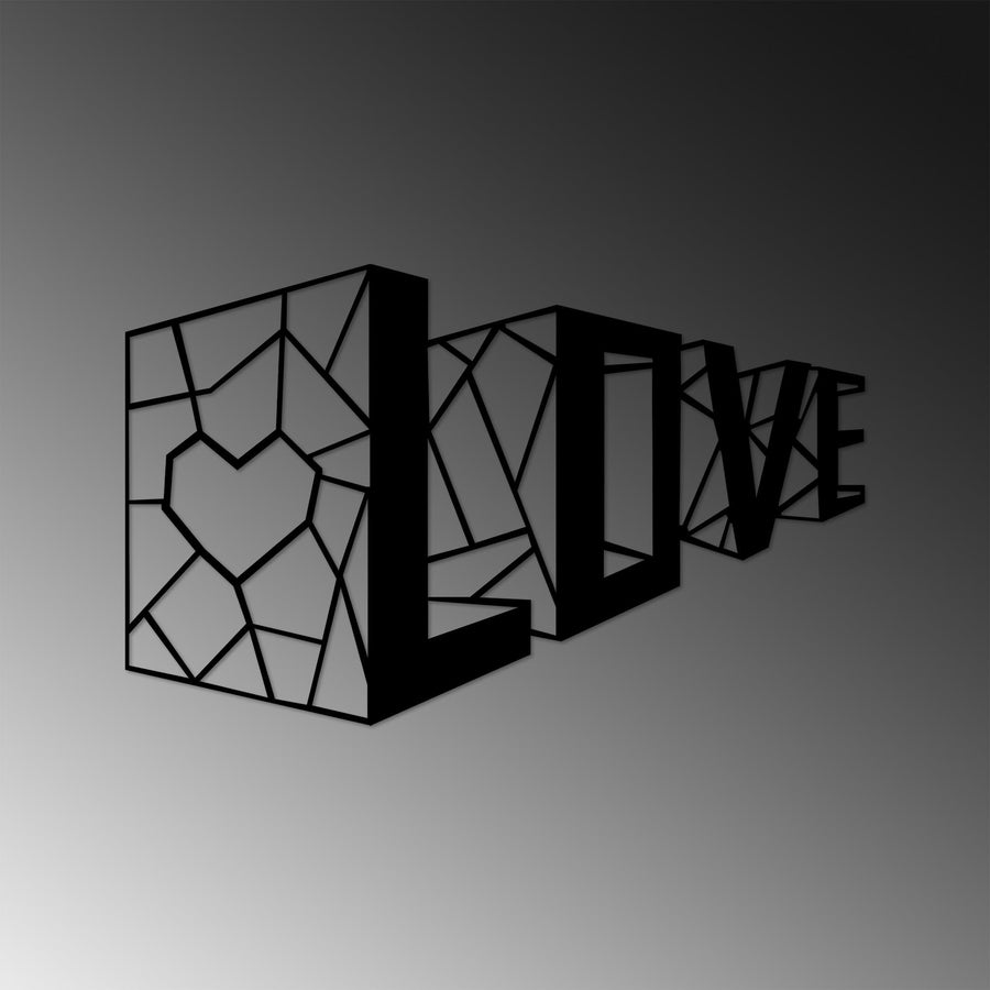 Love Yazili Polygon Metal Duvar Panosu - Siyah