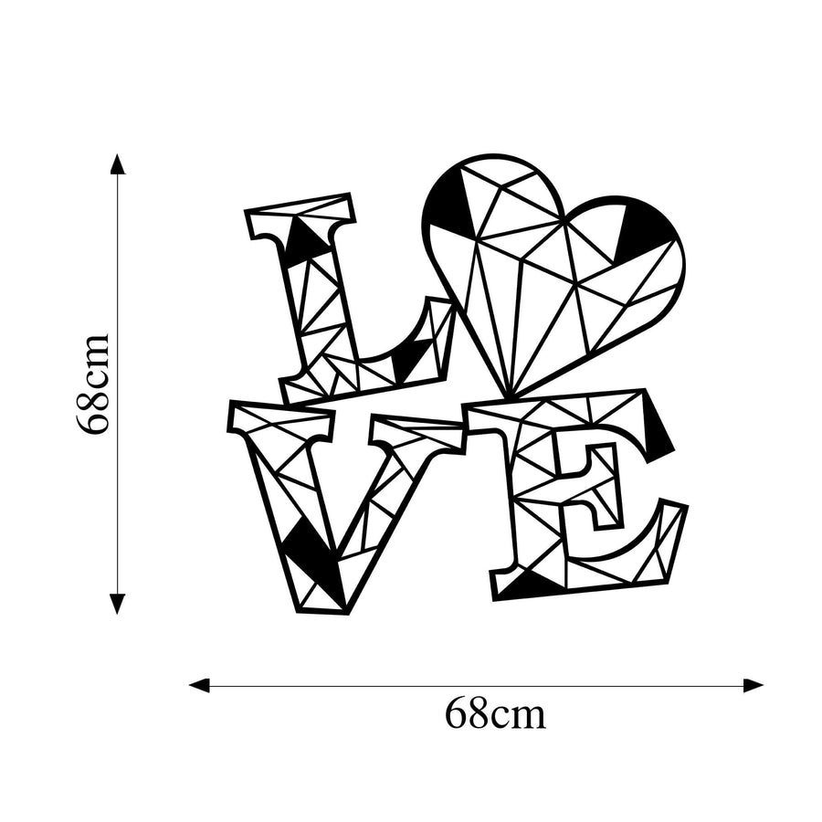 Love Yazılı Geometrik Metal Duvar Panosu - Siyah