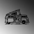Kamp Minibus Dag Manzarali Metal Duvar Panosu - Siyah