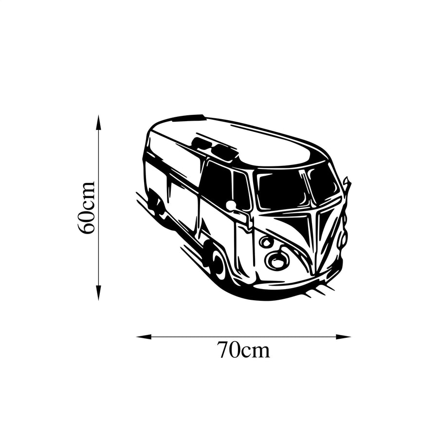 Klasik Minibus Once Gorunum Metal Duvar Panosu - Siyah