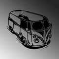 Klasik Minibus Once Gorunum Metal Duvar Panosu - Siyah