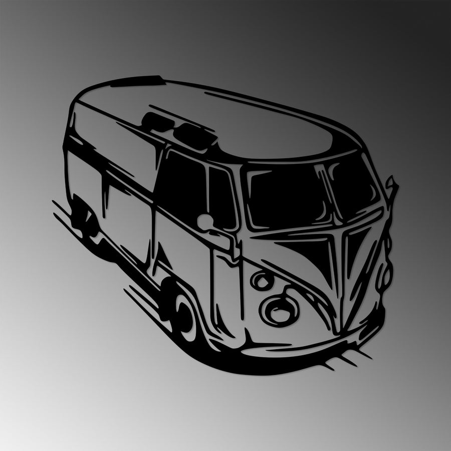 Klasik Minibus Once Gorunum Metal Duvar Panosu - Siyah
