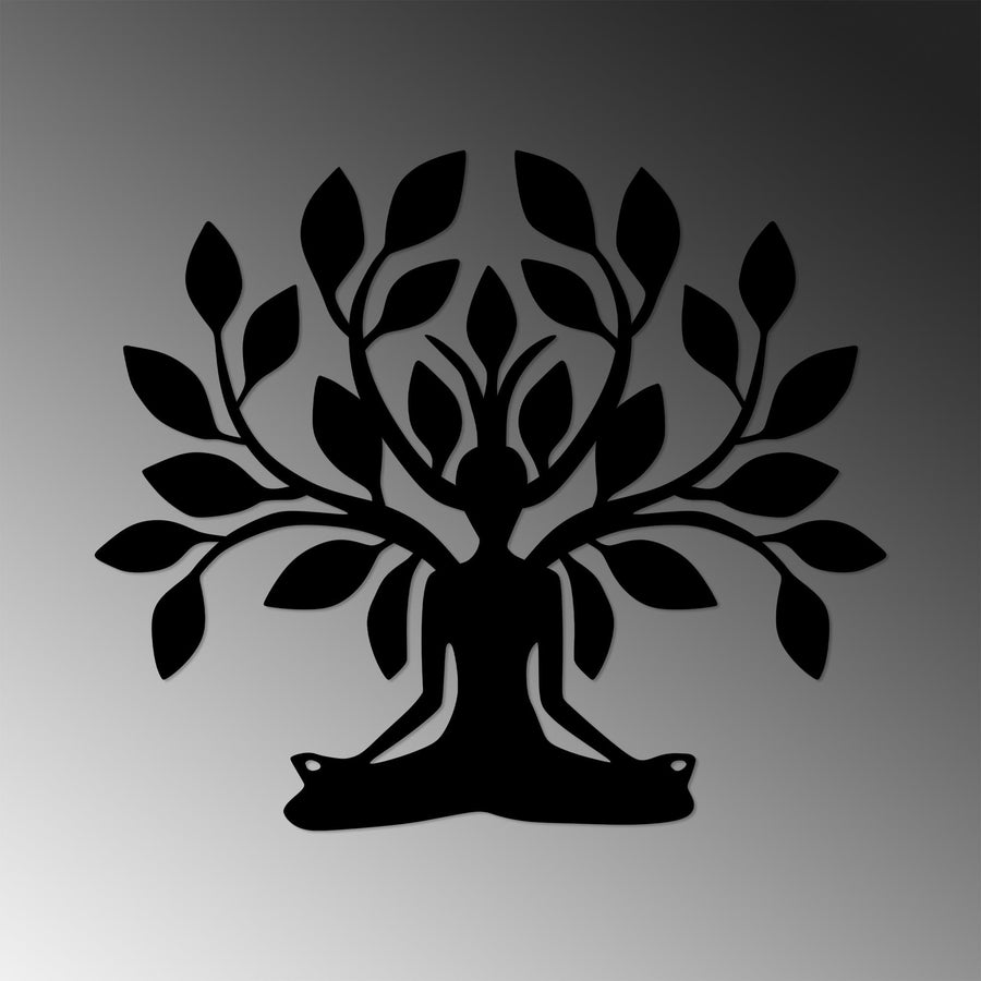 Yoga Lotus Ağaç Metal Duvar Panosu - Siyah