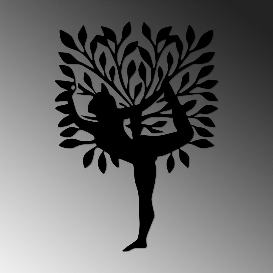 Yoga Denge Ağaç Metal Duvar Panosu - Siyah