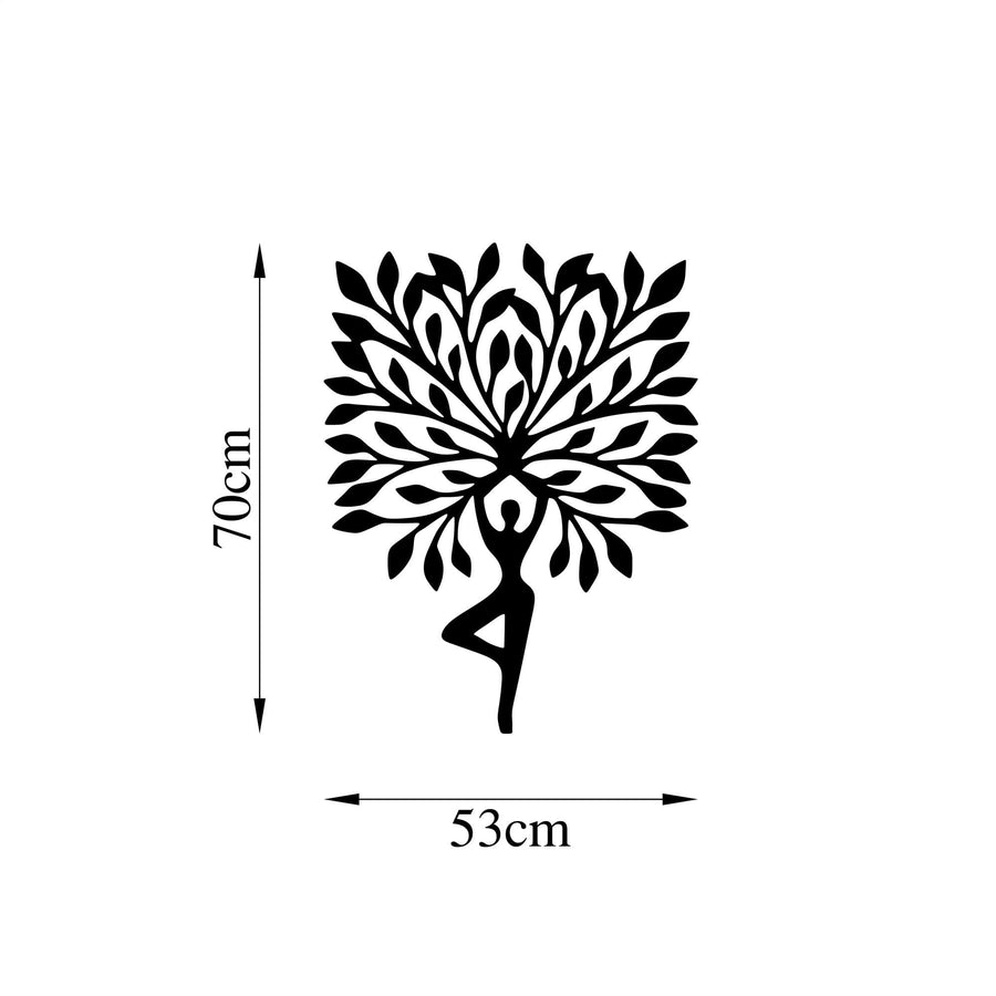Yoga Ağaç Poz Metal Duvar Panosu - Siyah
