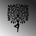 Yoga Ağaç Poz Metal Duvar Panosu - Siyah
