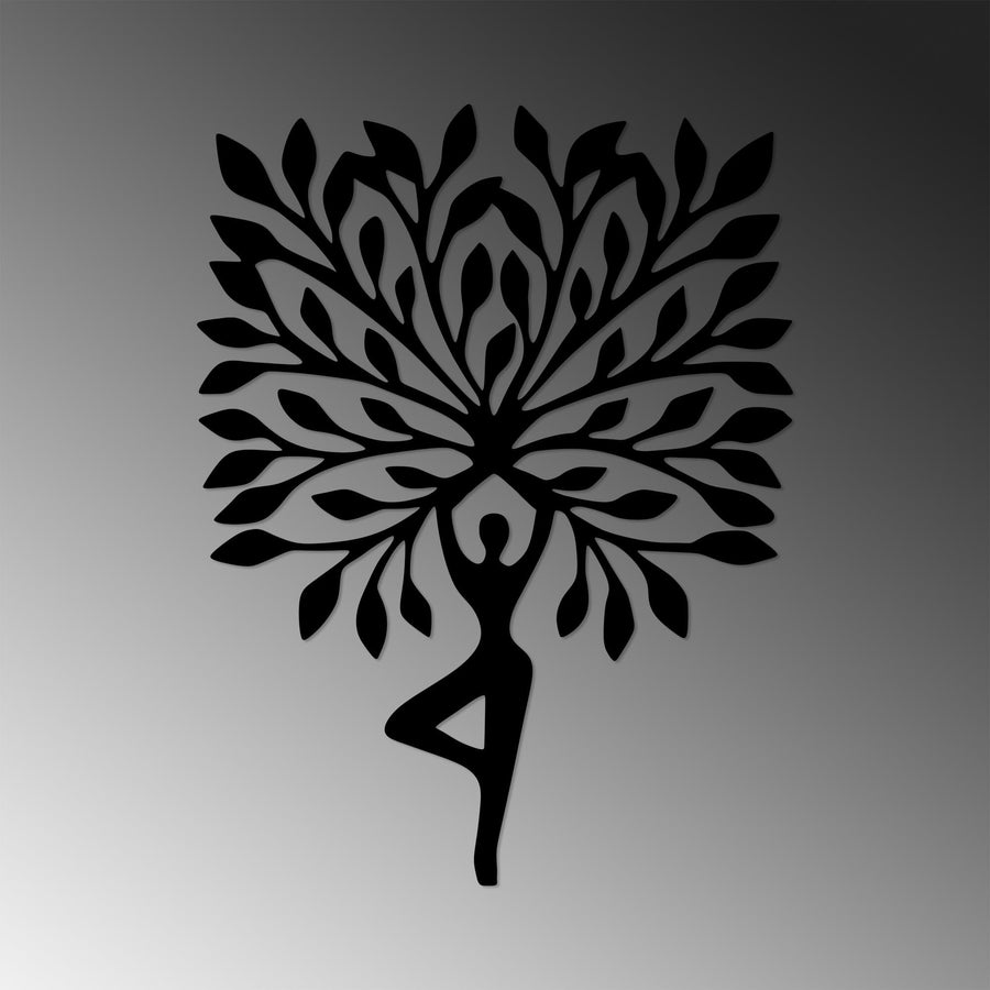 Yoga Ağaç Poz Metal Duvar Panosu - Siyah