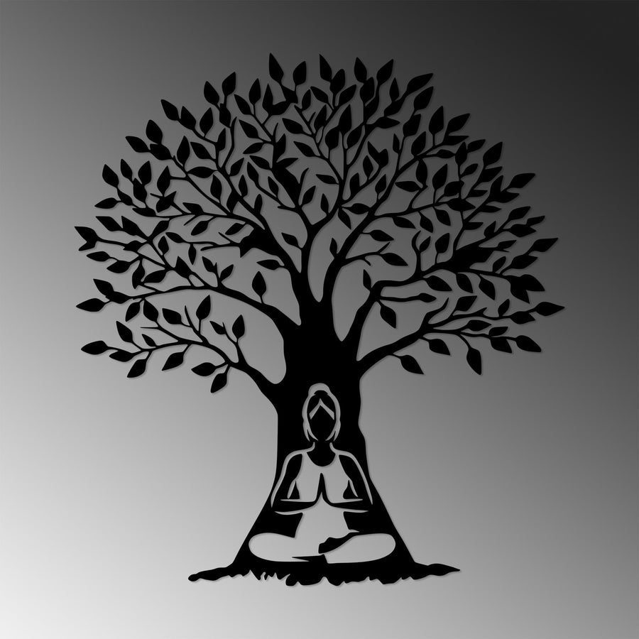Meditasyon Ağacı Metal Duvar Panosu - Siyah