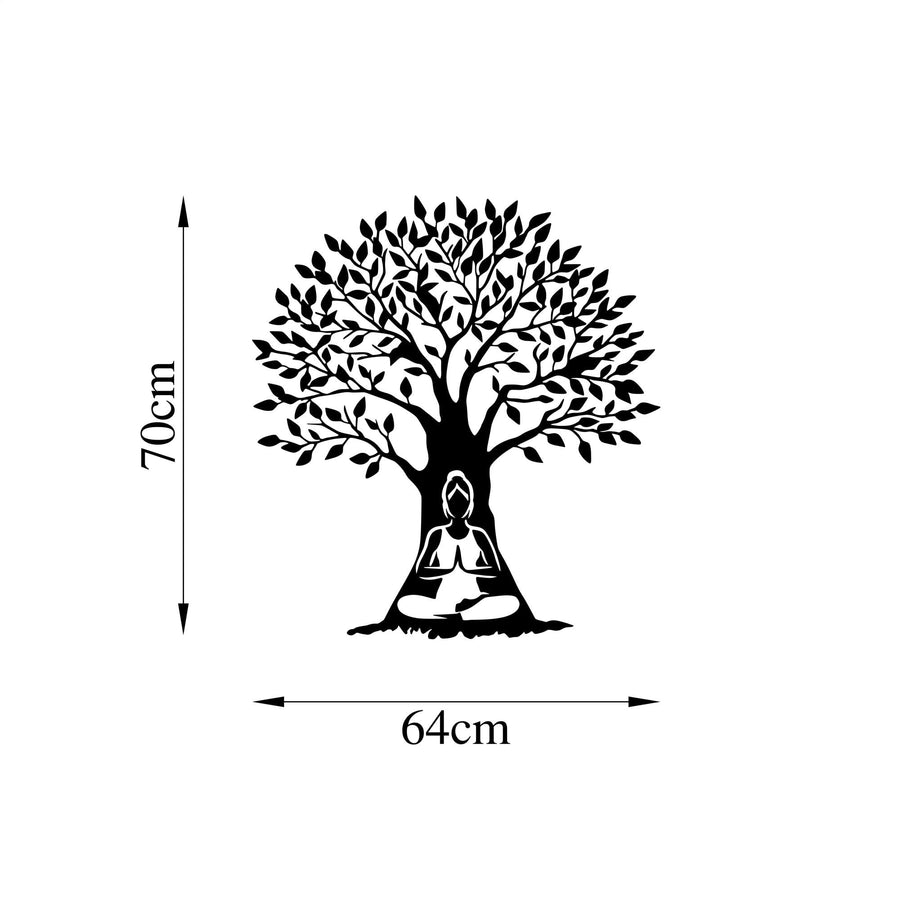 Meditasyon Ağacı Metal Duvar Panosu - Siyah