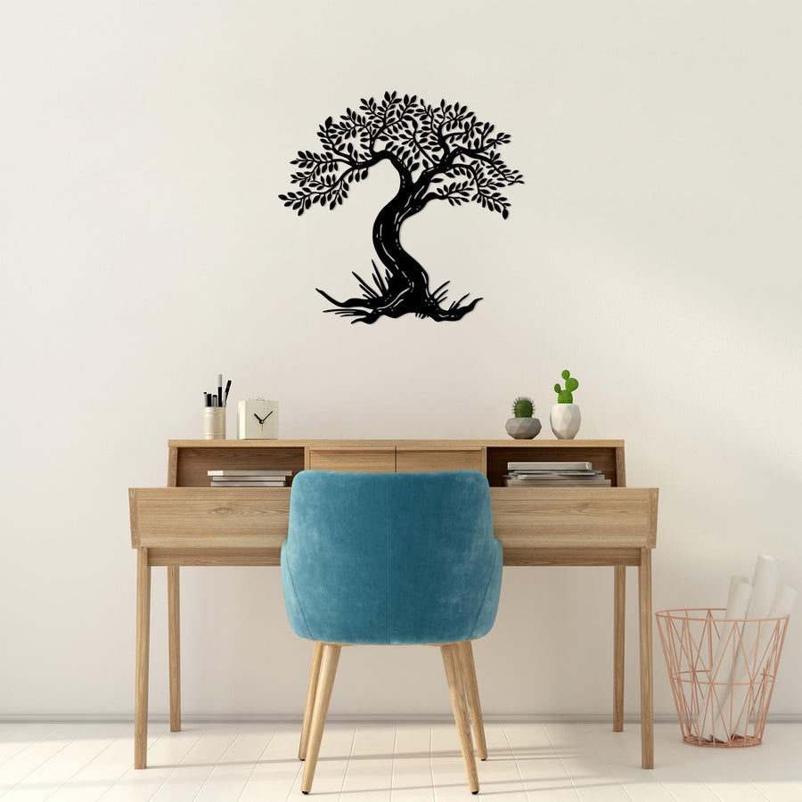 Bonsai Ağacı Metal Duvar Panosu - Siyah