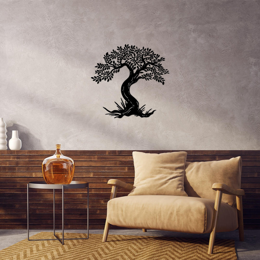 Bonsai Ağacı Metal Duvar Panosu - Siyah