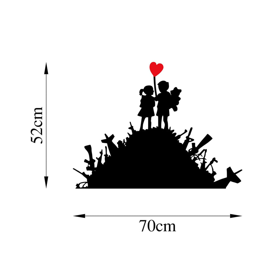 Banksy Cocuklar Kalp Metal Duvar Panosu - Siyah