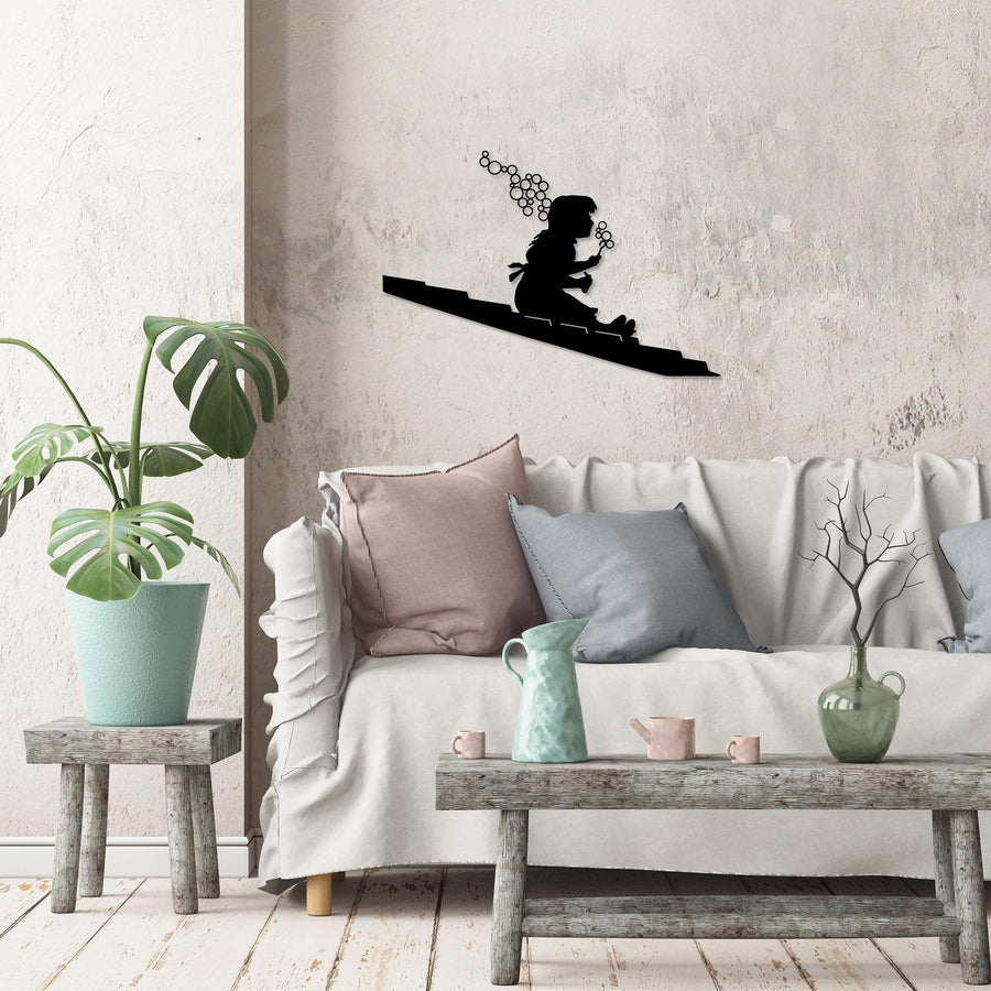 Banksy Sabun Balonu Çocuk Metal Duvar Panosu - Siyah