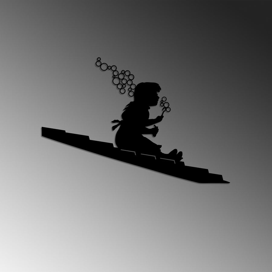 Banksy Sabun Balonu Çocuk Metal Duvar Panosu - Siyah