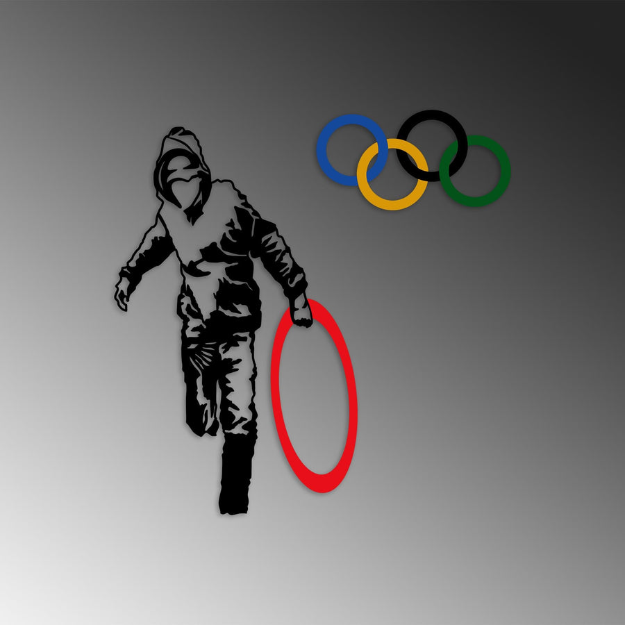 Olimpiyat Halkalı Stencil Metal Duvar Panosu - Çok Renkli