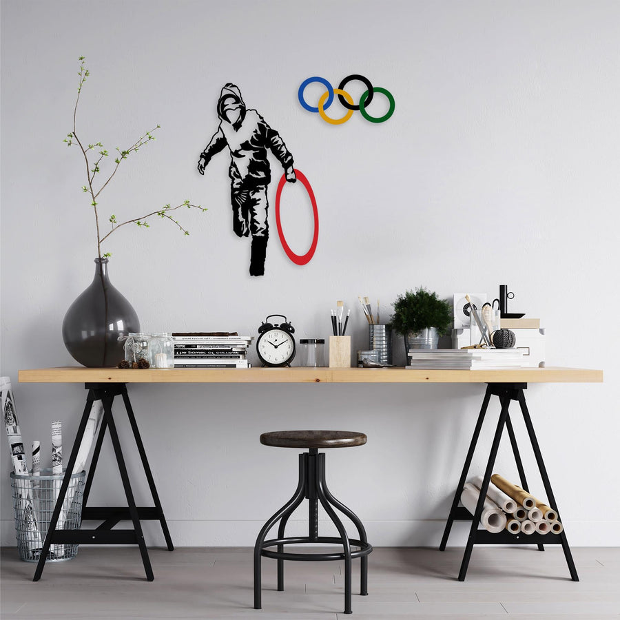 Olimpiyat Halkalı Stencil Metal Duvar Panosu - Çok Renkli