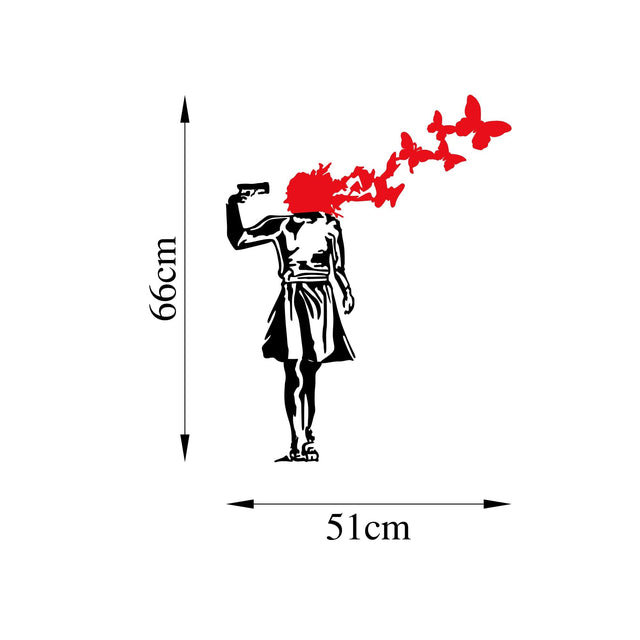 Kelebek Kız Stencil Metal Duvar Panosu - Siyah