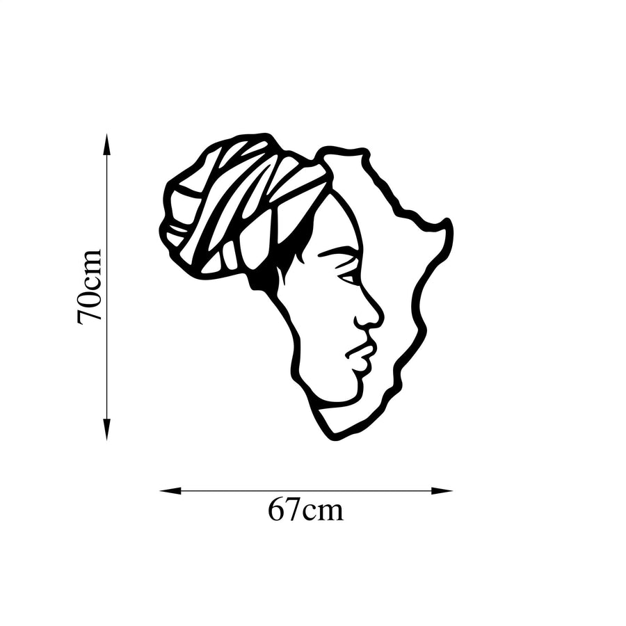 Afrika Kadin Profil Metal Duvar Panosu - Siyah