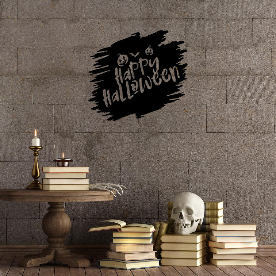 Happy Halloween Yazi Metal Duvar Panosu - Siyah