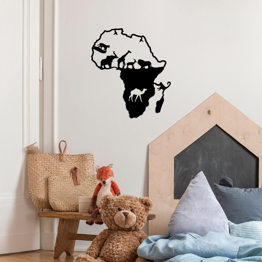 Afrika Safarisi Hayvan Metal Duvar Panosu - Siyah