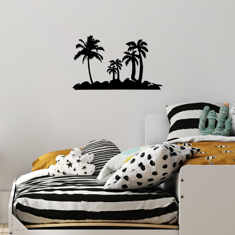 Palmiye Adası Metal Duvar Panosu - Siyah