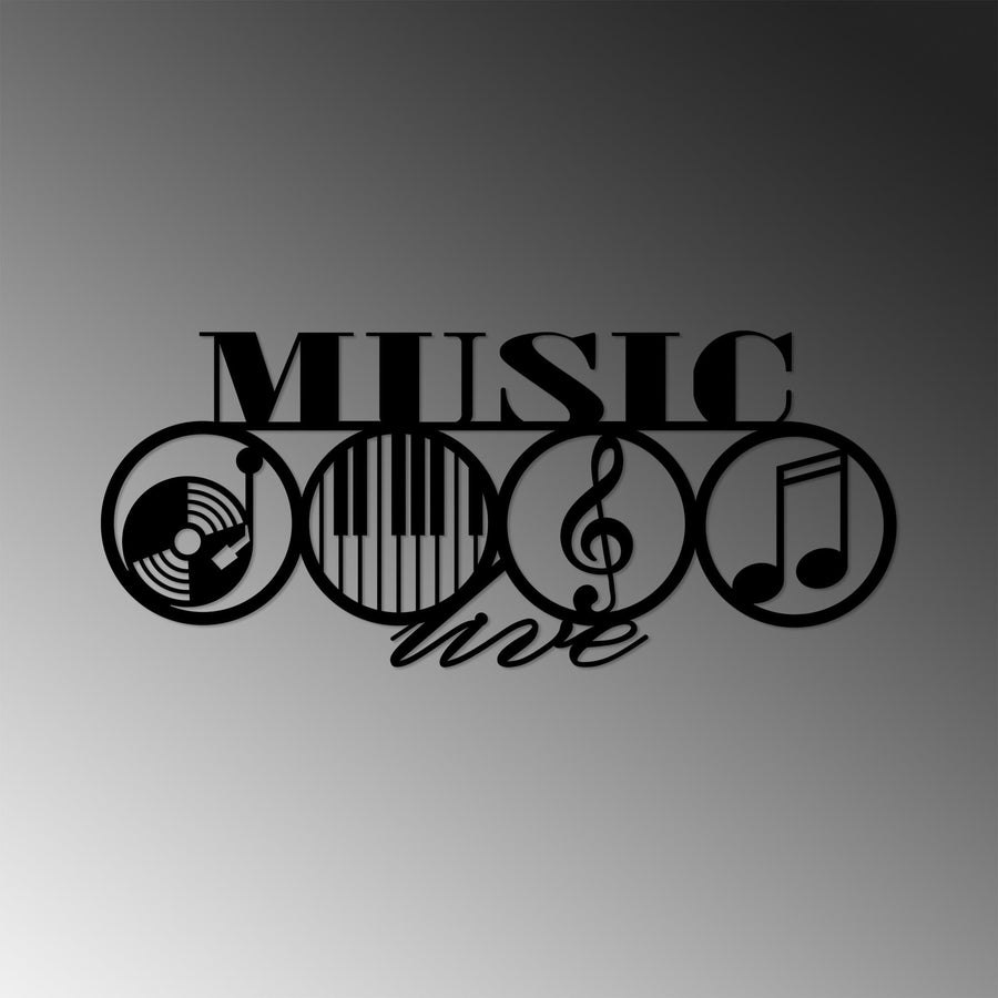 Music Live Yazılı Metal Duvar Panosu - Siyah