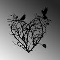 Dal Kus Kalp Metal Duvar Panosu - Siyah