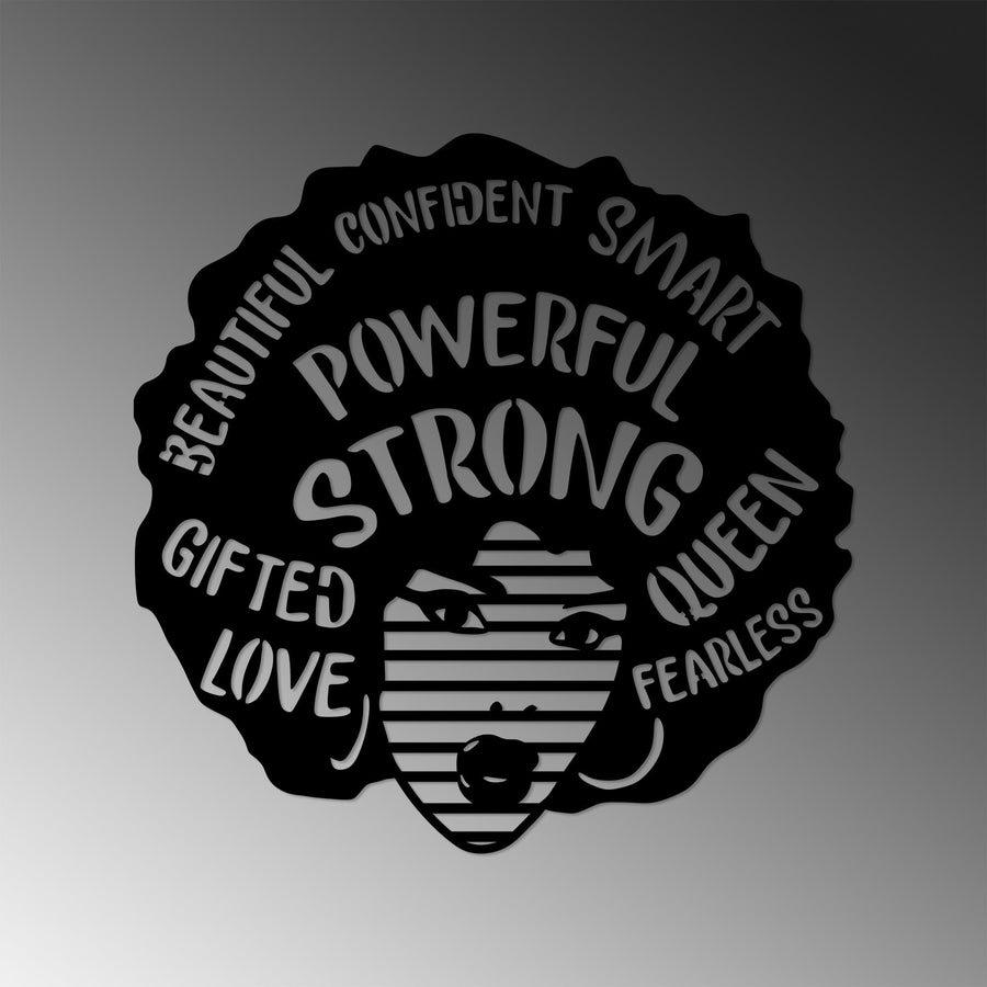 Afro Kadin Powerful Strong Metal Duvar Panosu - Siyah