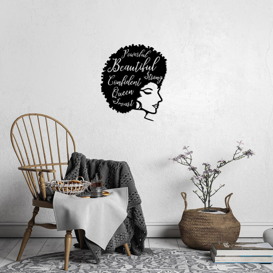 Afro Kadin Profil Beautiful Metal Duvar Panosu - Siyah