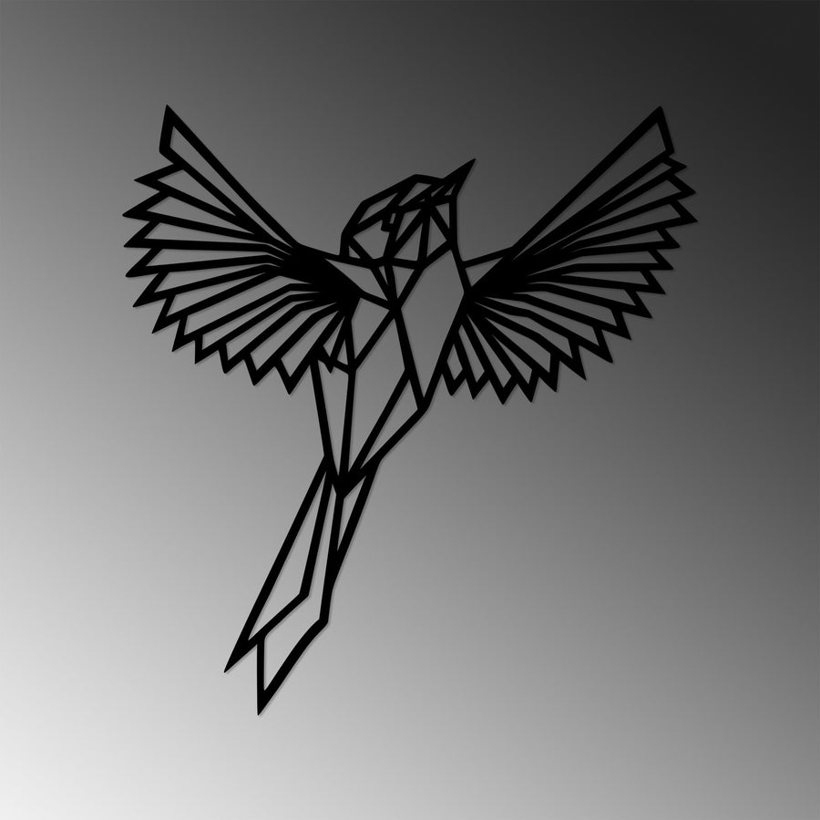 Geometrik Kus Metal Duvar Panosu - Siyah